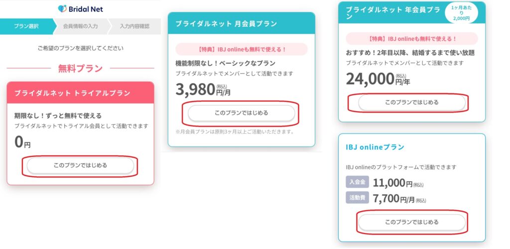 ステップ4
プラン選択の画面に進むため、トライアルプランまたは有料プランから自分に合ったものを選びます。