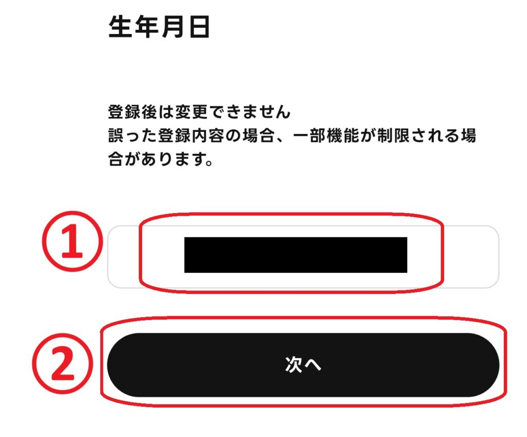 ステップ6
生年月日を入力し、「次へ」をクリックします